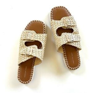American Eagle Outfitters Natural Raffia Jute Buckle Slide Sandals